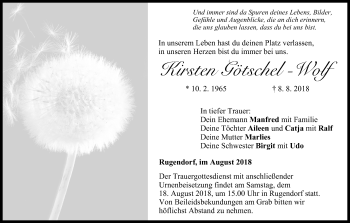 Anzeige von Kirsten Götschel-Wolf von MGO