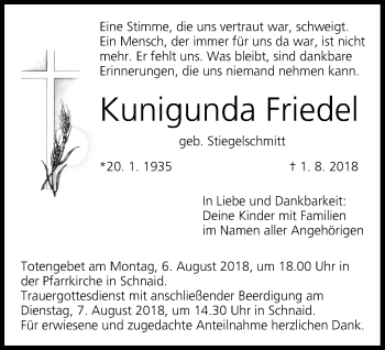 Anzeige von Kunigunda Friedel von MGO
