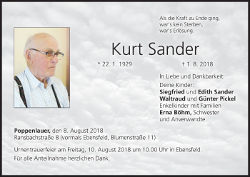 Anzeige von Kurt Sander von MGO