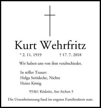 Anzeige von Kurt Wehrfritz von MGO