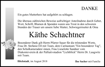 Anzeige von Käthe Schachtner von MGO