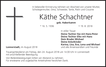 Anzeige von Käthe Schachtner von MGO