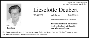 Anzeige von Lieselotte Deubert von MGO