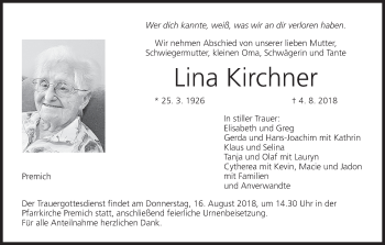 Anzeige von Lina Kirchner von MGO