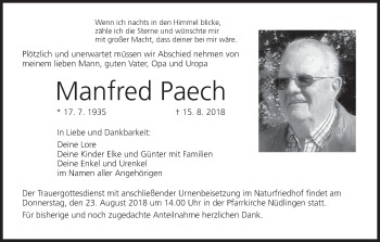 Anzeige von Manfred Paech von MGO
