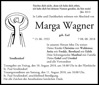 Anzeige von Marga Wagner von MGO