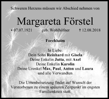 Anzeige von Margareta Förstel von MGO