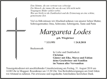 Anzeige von Margareta Lodes von MGO