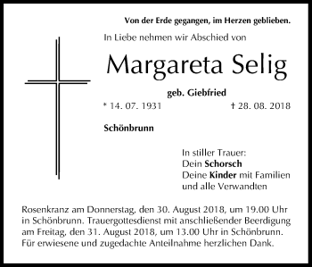 Anzeige von Margareta Selig von MGO