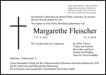 Anzeige von Margarethe Fleischer von MGO