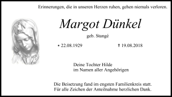 Anzeige von Margot Dünkel von MGO