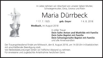 Anzeige von Maria Dürrbeck von MGO