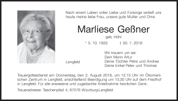 Anzeige von Marliese Geßner von MGO