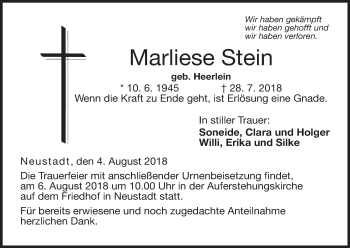 Anzeige von Marliese Stein von MGO