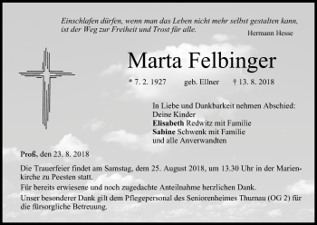Anzeige von Marta Felbinger von MGO