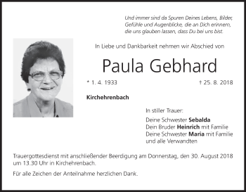 Anzeige von Paula Gebhard von MGO