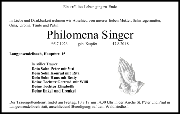 Anzeige von Philomena Singer von MGO
