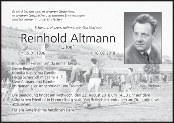 Anzeige von Reinhold Altmann von MGO