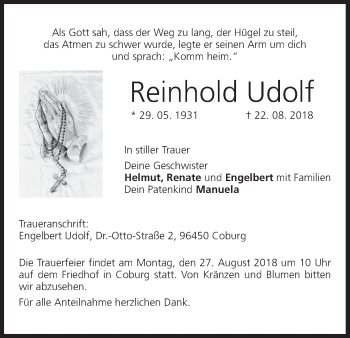 Anzeige von Reinhold Udolf von MGO