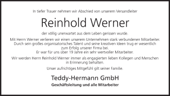 Anzeige von Reinhold Werner von MGO