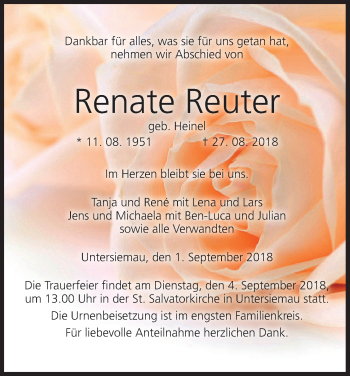Anzeige von Renate Reuter von MGO