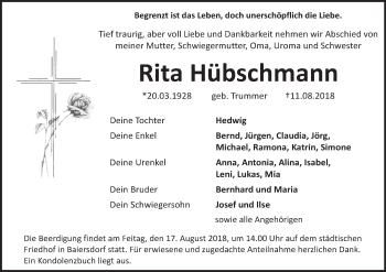 Anzeige von Rita Hübschmann von MGO