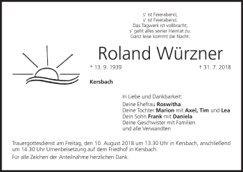 Anzeige von Roland Würzner von MGO