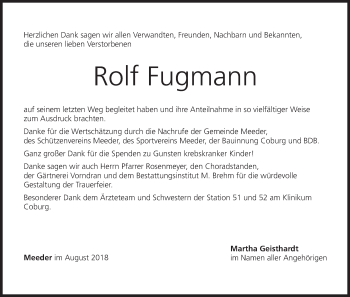 Anzeige von Rolf Fugmann von MGO