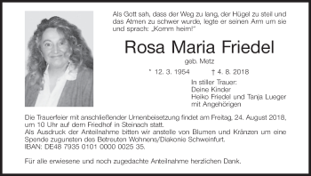 Anzeige von Rosa Maria Friedel von MGO