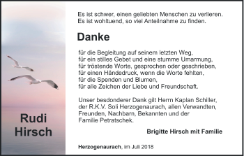 Anzeige von Rudi Hirsch von MGO