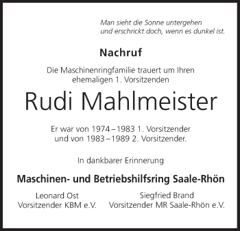 Anzeige von Rudi Mahlmeister von MGO