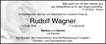 Anzeige von Rudolf Wagner von MGO