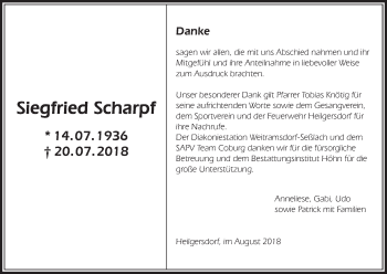 Anzeige von Siegfried Scharpf von MGO
