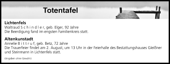 Anzeige von Totentafel vom 01.08.2018 von MGO