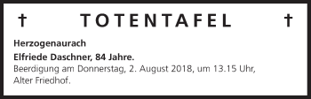 Anzeige von Totentafel vom 01.08.2018 von MGO