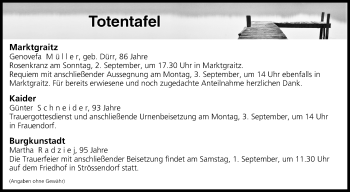 Anzeige von Totentafel vom 01.09.2018 von MGO