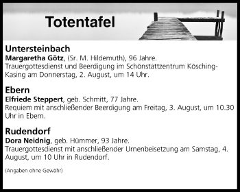 Anzeige von Totentafel vom 02.08.2018 von MGO