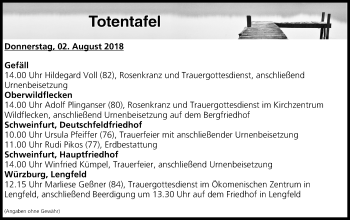 Anzeige von Totentafel vom 02.08.2018 von MGO