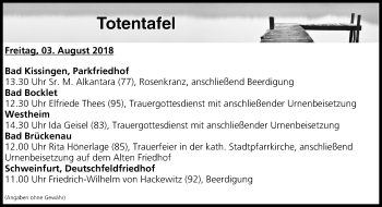 Anzeige von Totentafel vom 03.08.2018 von MGO