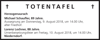 Anzeige von Totentafel vom 07.08.2018 von MGO