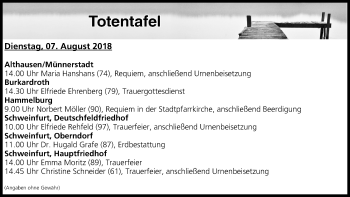 Anzeige von Totentafel vom 07.08.2018 von MGO