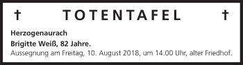 Anzeige von Totentafel vom 08.08.2018 von MGO