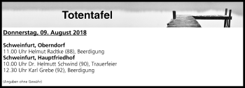 Anzeige von Totentafel vom 09.08.2018 von MGO