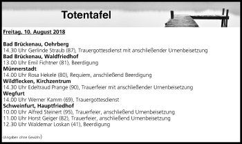 Anzeige von Totentafel vom 10.08.2018 von MGO