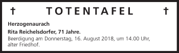 Anzeige von Totentafel vom 14.08.2018 von MGO