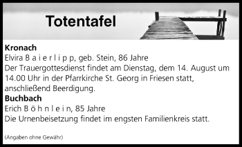 Anzeige von Totentafel vom 14.08.2018 von MGO