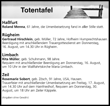 Anzeige von Totentafel vom 15.08.2018 von MGO