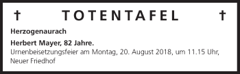 Anzeige von Totentafel vom 20.08.2018 von MGO