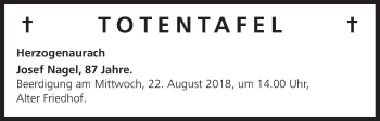 Anzeige von Totentafel vom 21.08.2018 von MGO