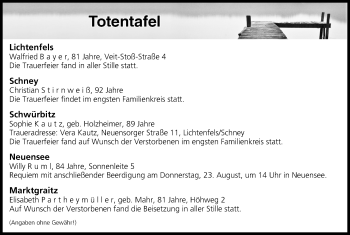 Anzeige von Totentafel vom 21.08.2018 von MGO